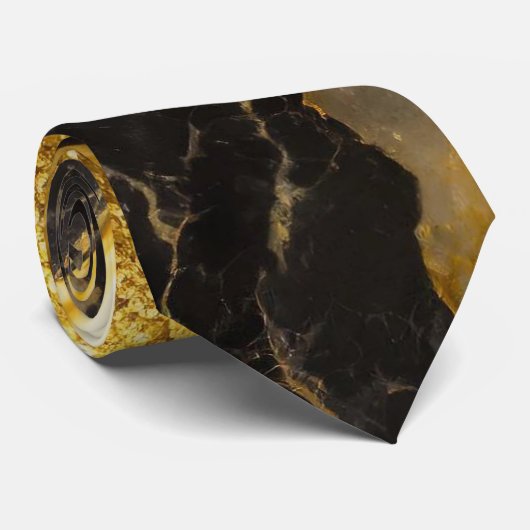Cravate Motif en marbre noir avec or (Roulé)
