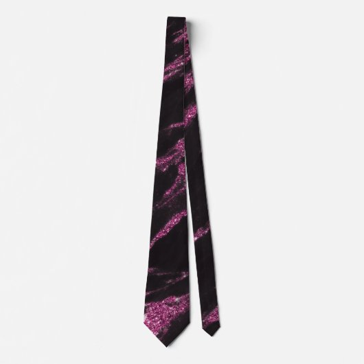 Cravate Motif en marbre noir rose magenta classique (Devant)