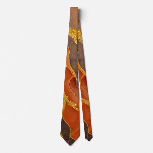 Cravate Motif en marbre orange avec or (Devant)