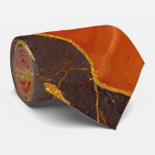 Cravate Motif en marbre orange avec or (Roulé)