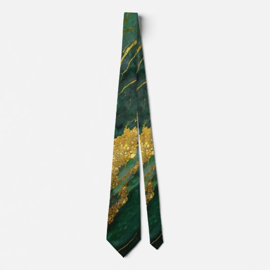 Cravate Motif en marbre vert avec or (Devant)