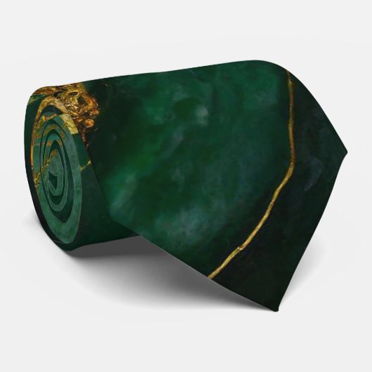 Cravate Motif en marbre vert avec or (Roulé)