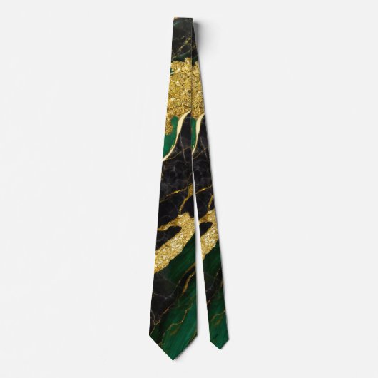 Cravate Motif en marbre vert avec or (Devant)