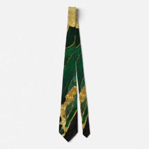 Cravate Motif en marbre vert avec or