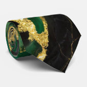 Cravate Motif en marbre vert avec or (Roulé)