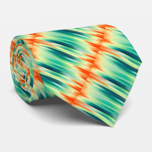 Cravate Motif en mosaïque orange et Turquoise (Roulé)