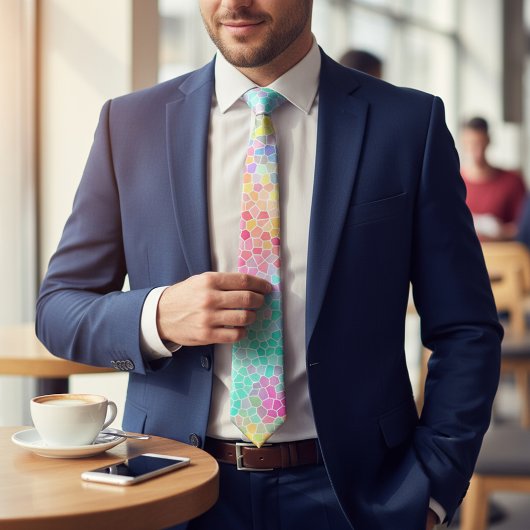 Cravate Motif en mosaïque rose jaune vert