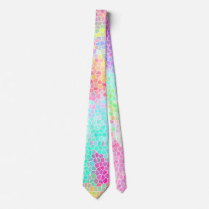 Cravate Motif en mosaïque rose jaune vert