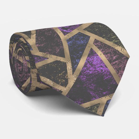 Cravate Motif en mosaïque violet et or (Roulé)