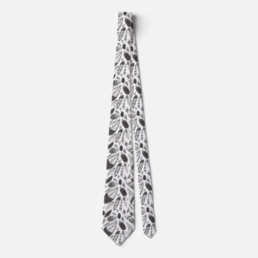 Cravate motif en plumes noir et blanc (Devant)