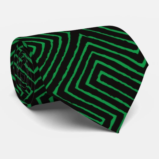 Cravate motif en tissu de boue vert noir blanc Tribal Maze (Roulé)