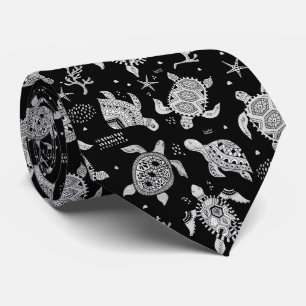 Cravate Motif ethnique de tortue marine dessiné à la main