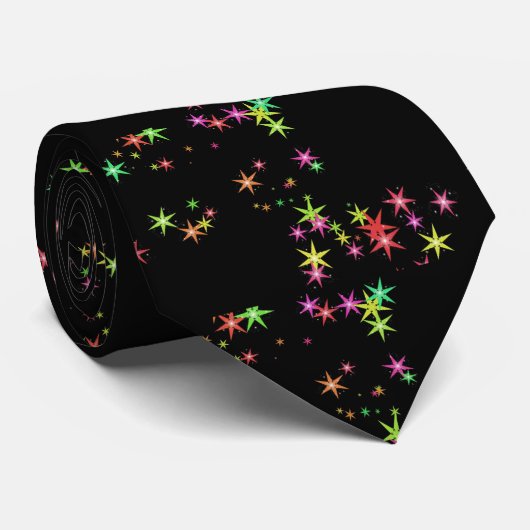 Cravate motif étoile coloré sur noir (Roulé)