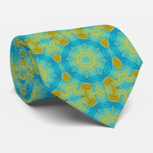 Cravate Motif étoile en bleu et vieux or jaune (Roulé)
