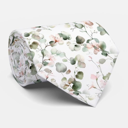 Cravate Motif Eucalyptus Aquarelle (Roulé)