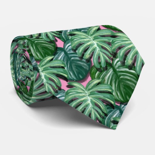 Cravate Motif exotique Feuille tropical vert (Roulé)