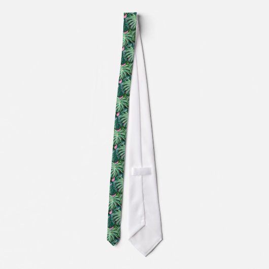 Cravate Motif exotique Feuille tropical vert (Dos)