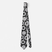 Cravate Motif explosion florale folk noir et blanc Boho (Devant)