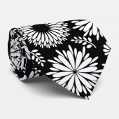 Cravate Motif explosion florale folk noir et blanc Boho (Roulé)