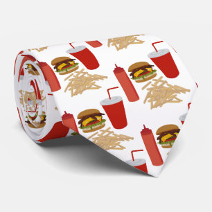 Cravate Motif Fast Food Burger Fries