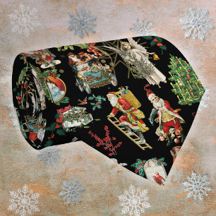 Cravate Motif festif de Noël vintage rétro