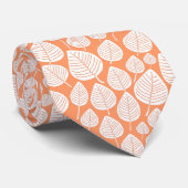 Cravate Motif feuille 02 - Blanc sur Pêche (Roulé)