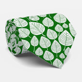 Cravate Motif feuille 02 - Blanc sur vert forestier (Roulé)