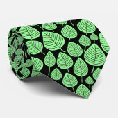 Cravate Motif feuille 02 - Mint vert sur noir (Roulé)