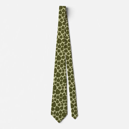 Cravate Motif feuille 02 - Olive foncé sur Khaki (Devant)