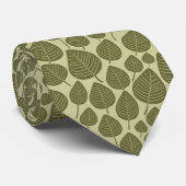 Cravate Motif feuille 02 - Olive profond sur Khaki (Roulé)