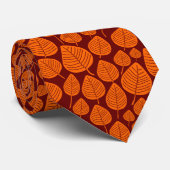 Cravate Motif feuille 02 - Orange sur Maroon (Roulé)