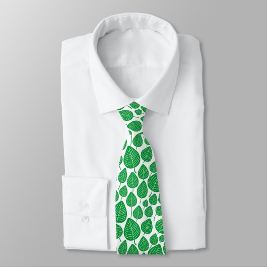 Cravate Motif feuille 02 - Vert herbe sur blanc (Attaché)
