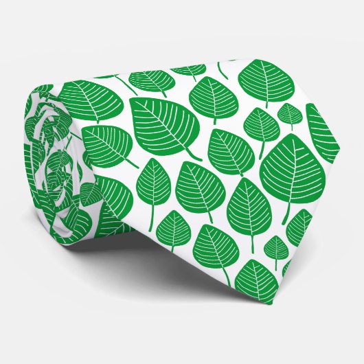 Cravate Motif feuille 02 - Vert herbe sur blanc (Roulé)