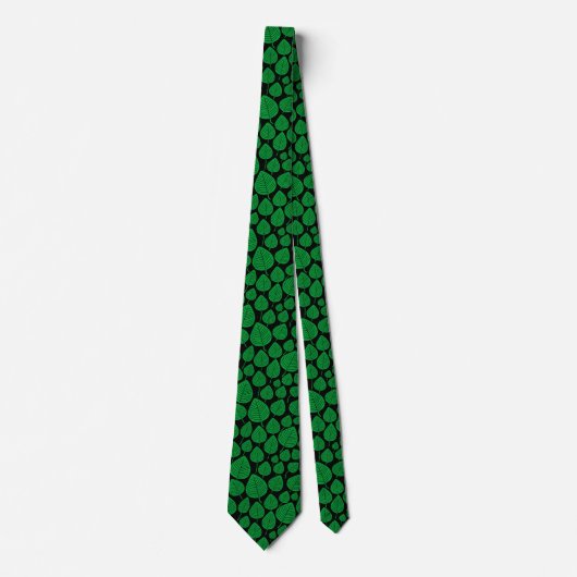 Cravate Motif feuille 02 - Vert herbe sur noir (Devant)