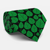 Cravate Motif feuille 02 - Vert herbe sur noir (Roulé)