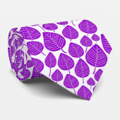Cravate Motif feuille 02 - Violet sur blanc (Roulé)