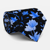 Cravate Motif feuille 12.bw Black BG (Roulé)