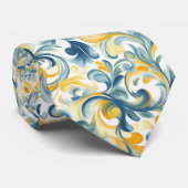 Cravate Motif feuille bleu et or Paisley (Roulé)