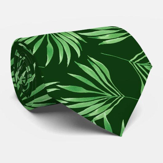 Cravate Motif Feuille du palmier à feuillage vert (Roulé)
