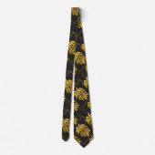 Cravate Motif Feuille Gold Monstera sur Noir (Dos)