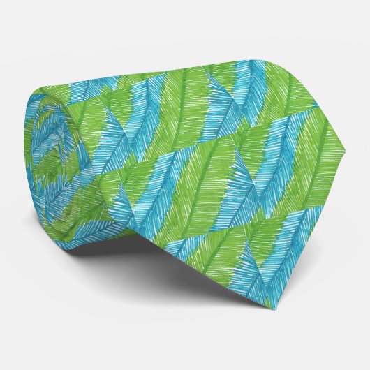 Cravate Motif Feuille Green and Blue Palm (Roulé)