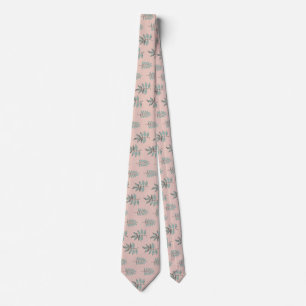 Cravate Motif Feuille rose et vert