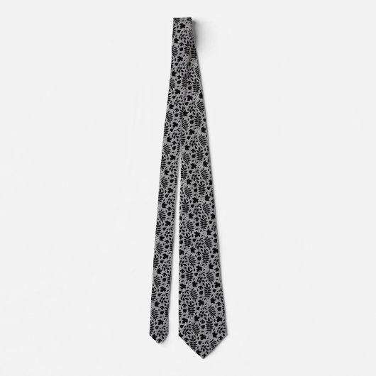 Cravate Motif Feuille tombé noir sur gris (Dos)