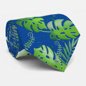 Cravate motif Feuille vert 3D 01A Bleu BG (Roulé)