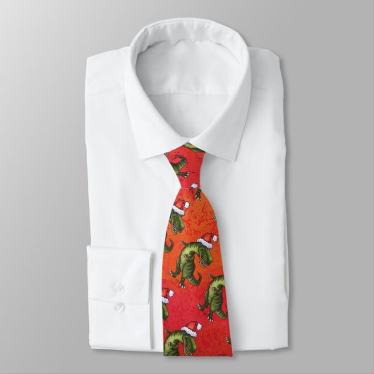 Cravate Motif Fextive TRex Dino sur rouge (Attaché)