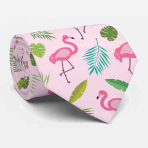 Cravate Motif flamant rose avec feuilles tropicales