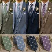 Cravate Motif Fleur Blanche Bleu Ciel Doux