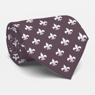 Cravate Motif Fleur de Lis Française Violet Mauve Foncé
