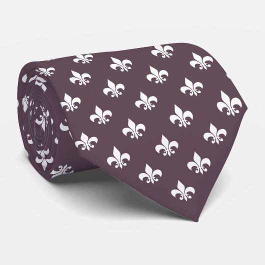Cravate Motif Fleur de Lis Française Violet Mauve Foncé (Roulé)