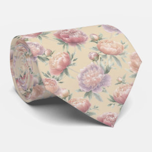 Cravate Motif Fleur de Pivoine Pastel